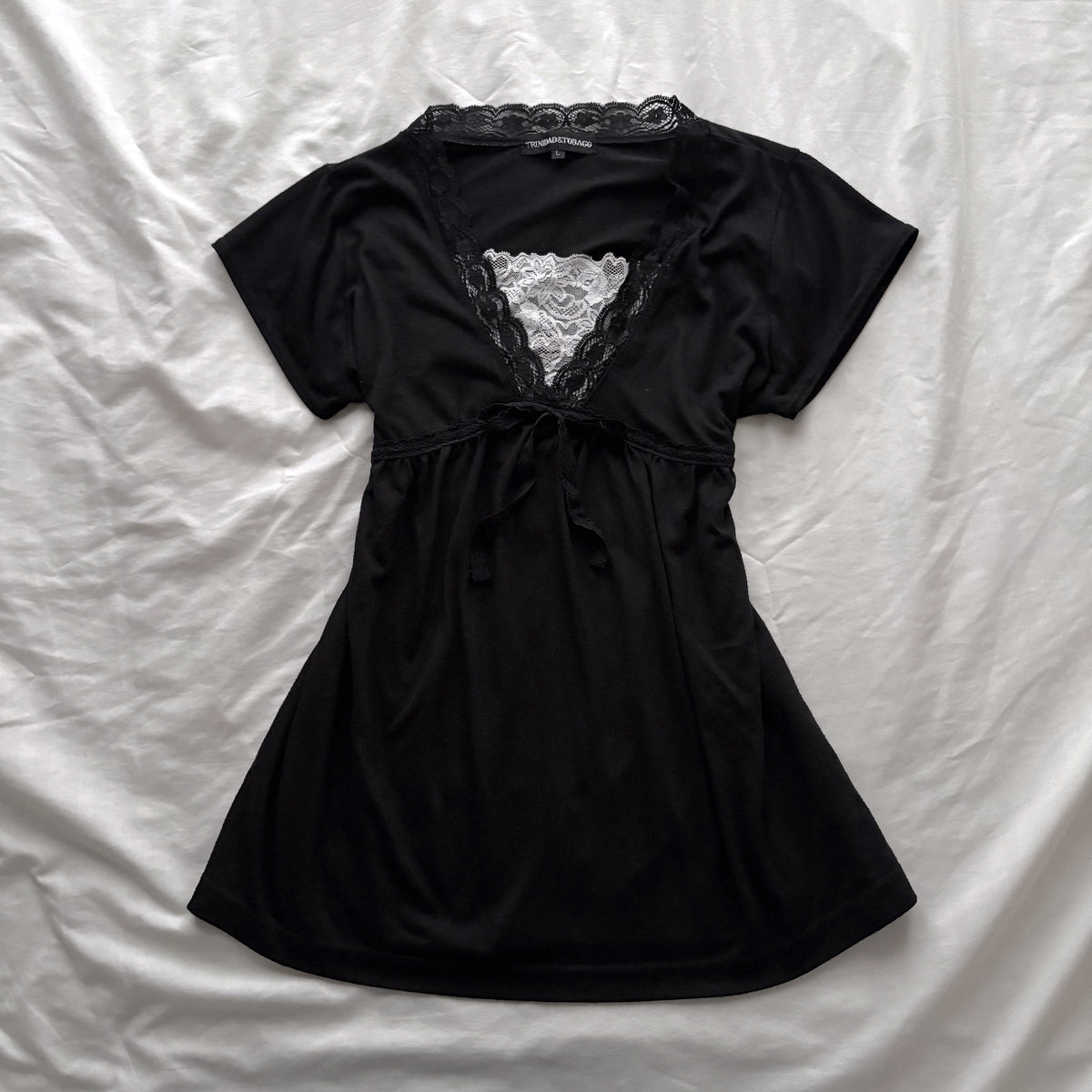 Black Top With Black & White Lace Detailing