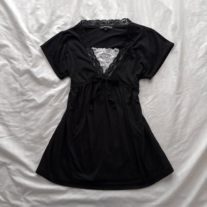 Black Top With Black & White Lace Detailing