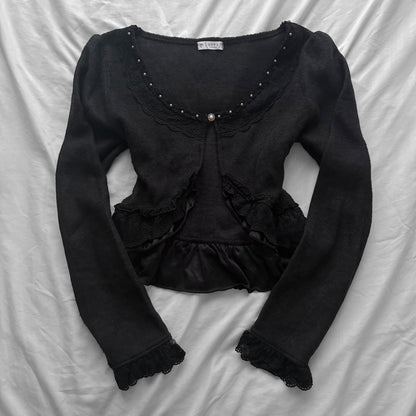 ‘Axes Femme’ Black Cardigan Top With Lace