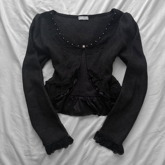 ‘Axes Femme’ Black Cardigan Top With Lace