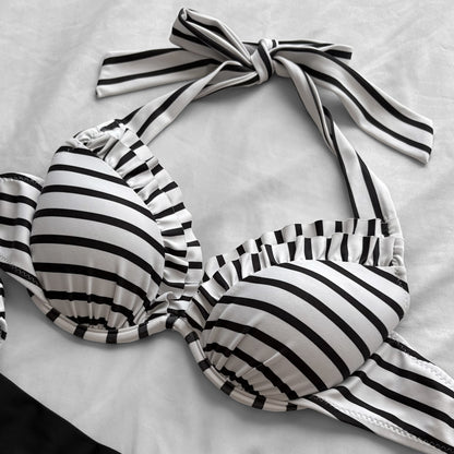 M size•Black & White stripes bikini Set