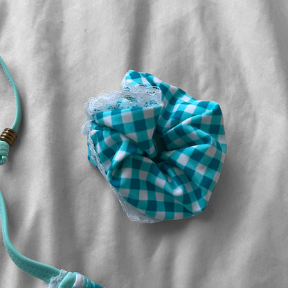 S size•Turquoise plaid & lace bikini Set