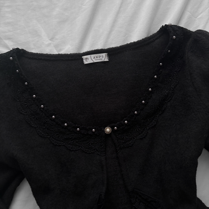 ‘Axes Femme’ Black Cardigan Top With Lace