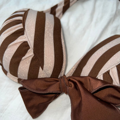 Sparkly striped brown bikini set