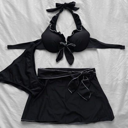 M size•Black Frilly Hem bikini Set