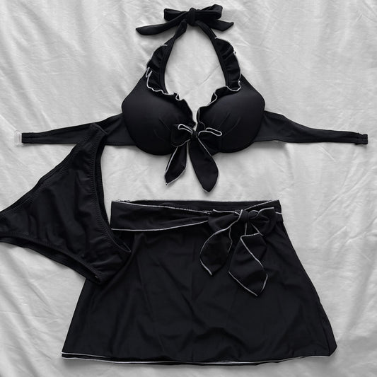 M size•Black Frilly Hem bikini Set