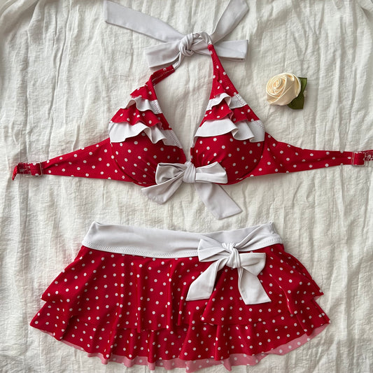 Layered red bikini set
