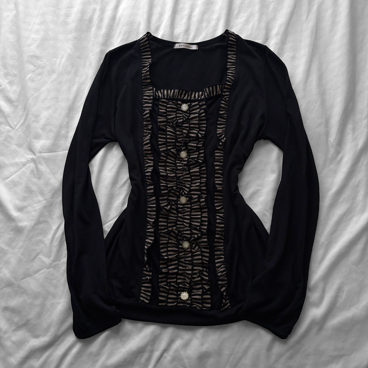 ‘Axes Femme’ Black Frilly Front Top