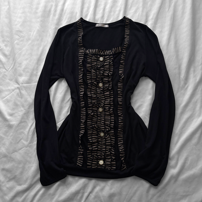 ‘Axes Femme’ Black Frilly Front Top
