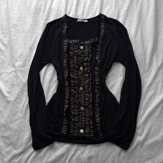 ‘Axes Femme’ Black Frilly Front Top