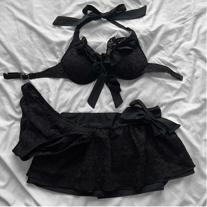 M size•Black lace & frills bikini Set