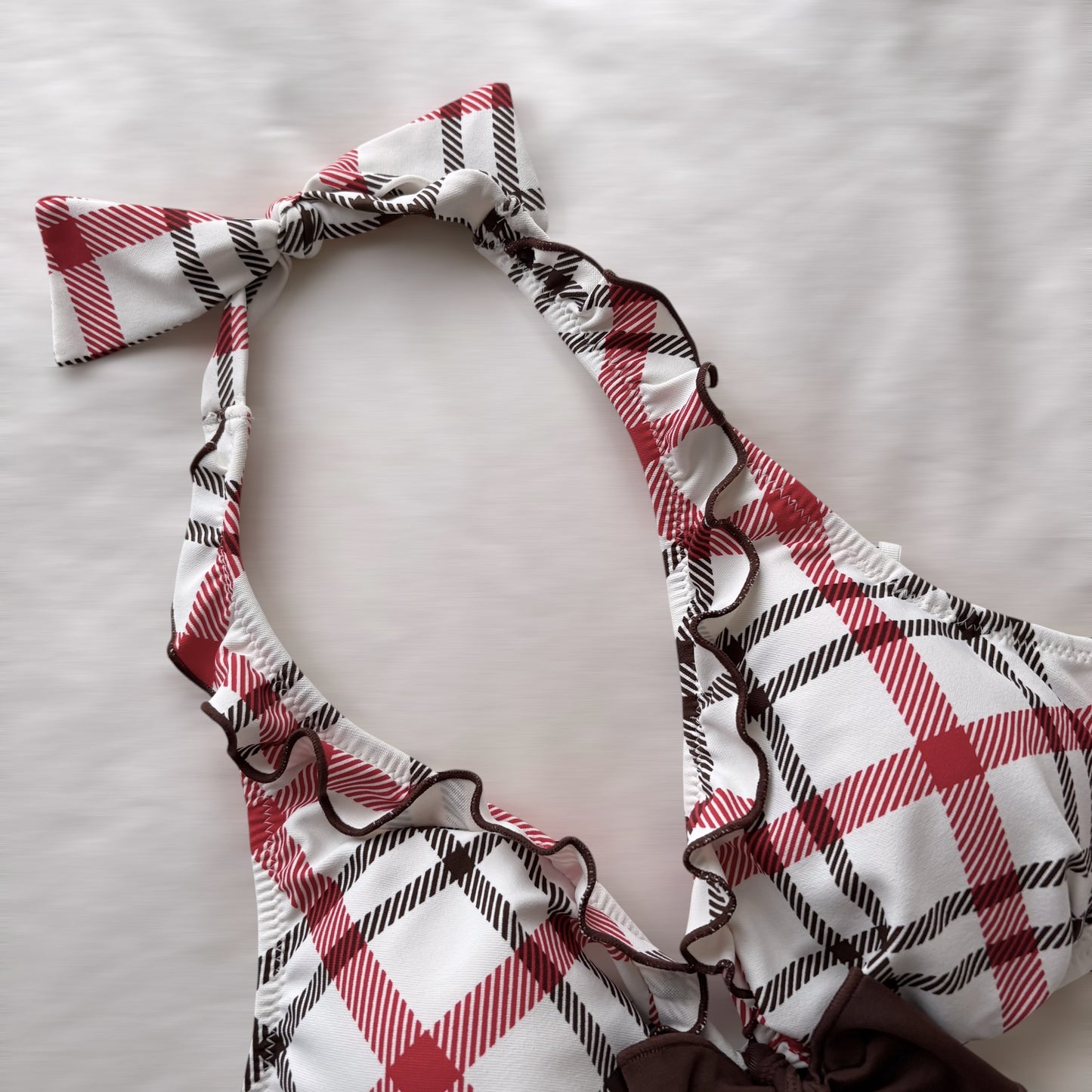 M size•Red & white plaid bikini Set