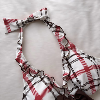 M size•Red & white plaid bikini Set
