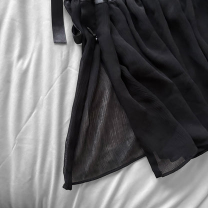 Black Ruffle Lace & Ribbon Top