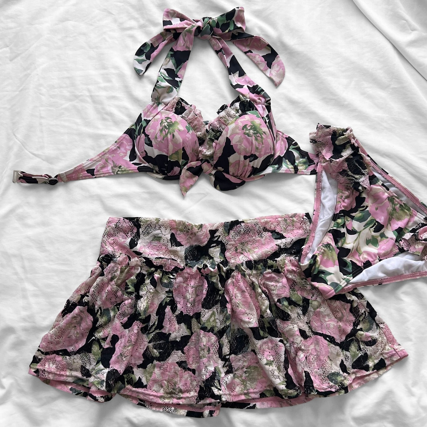 S size•Pink Floral & lace bikini Set
