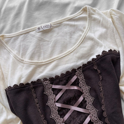 ‘Axes Femme’ Brown & Creamy Corset Top