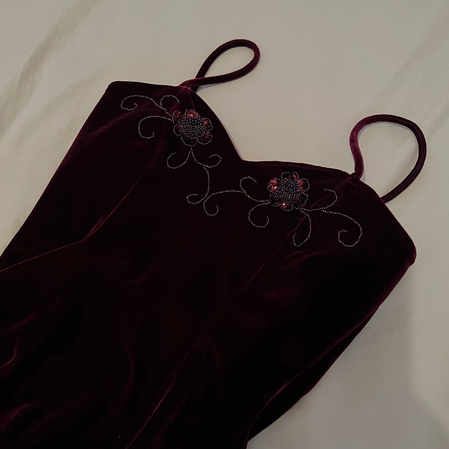 Burgundy velvet slit dress