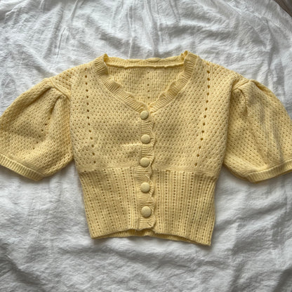 Yellow puffy sleeves cardigan