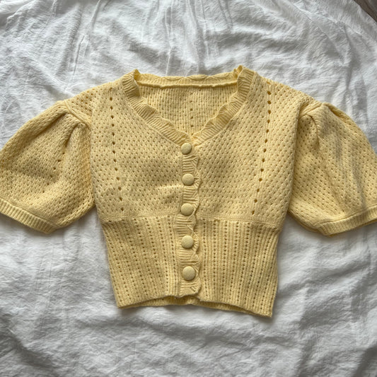 Yellow puffy sleeves cardigan