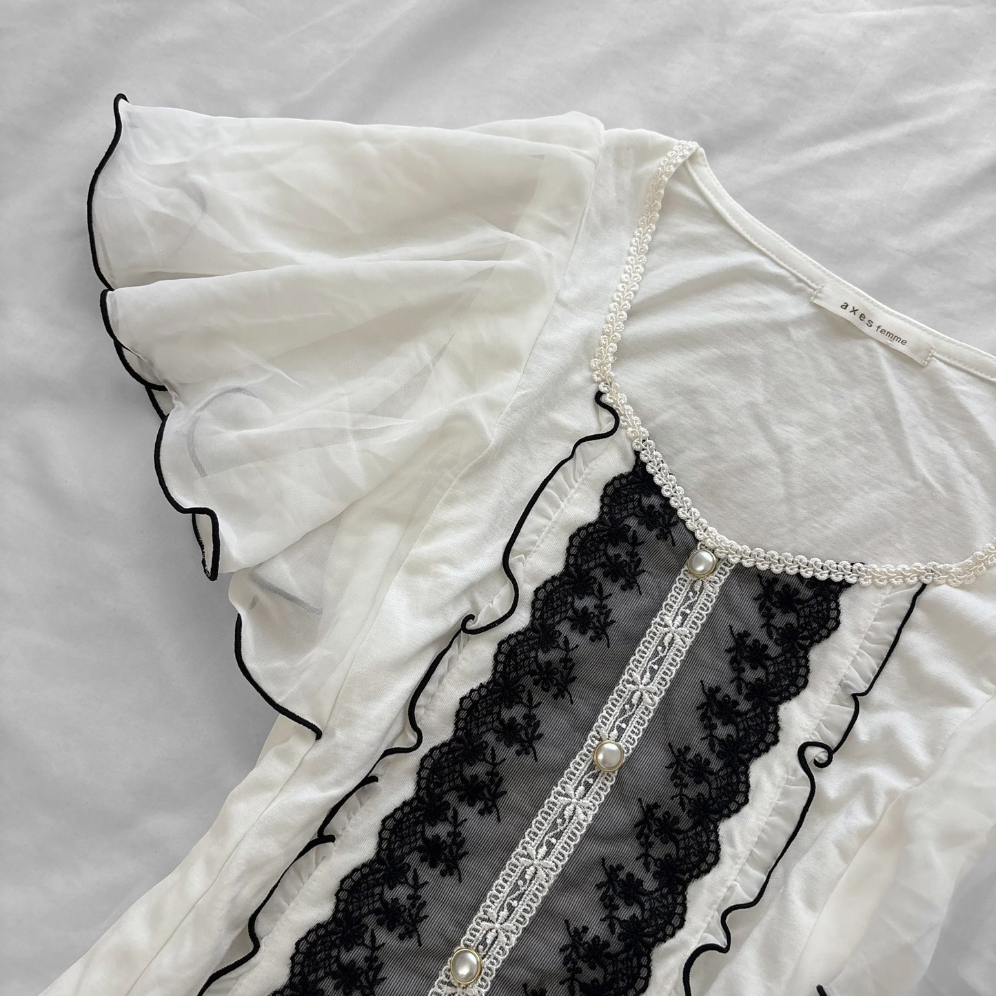 Rare ‘Axes Femme’ White Frilly Sleeves Top