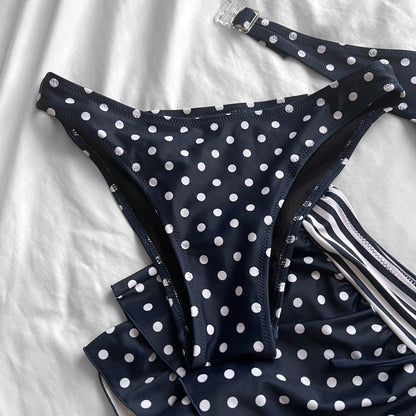 L size•Navy dots & stripes bikini Set
