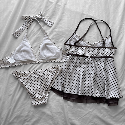 M size•White& Brown polka dot bikini Set