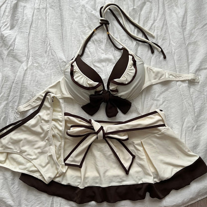 Beige brown coquette Bikini set