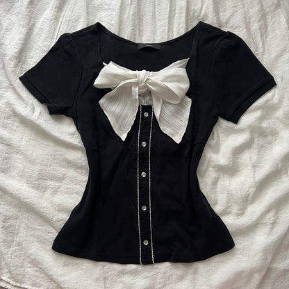 Black front ribbon top