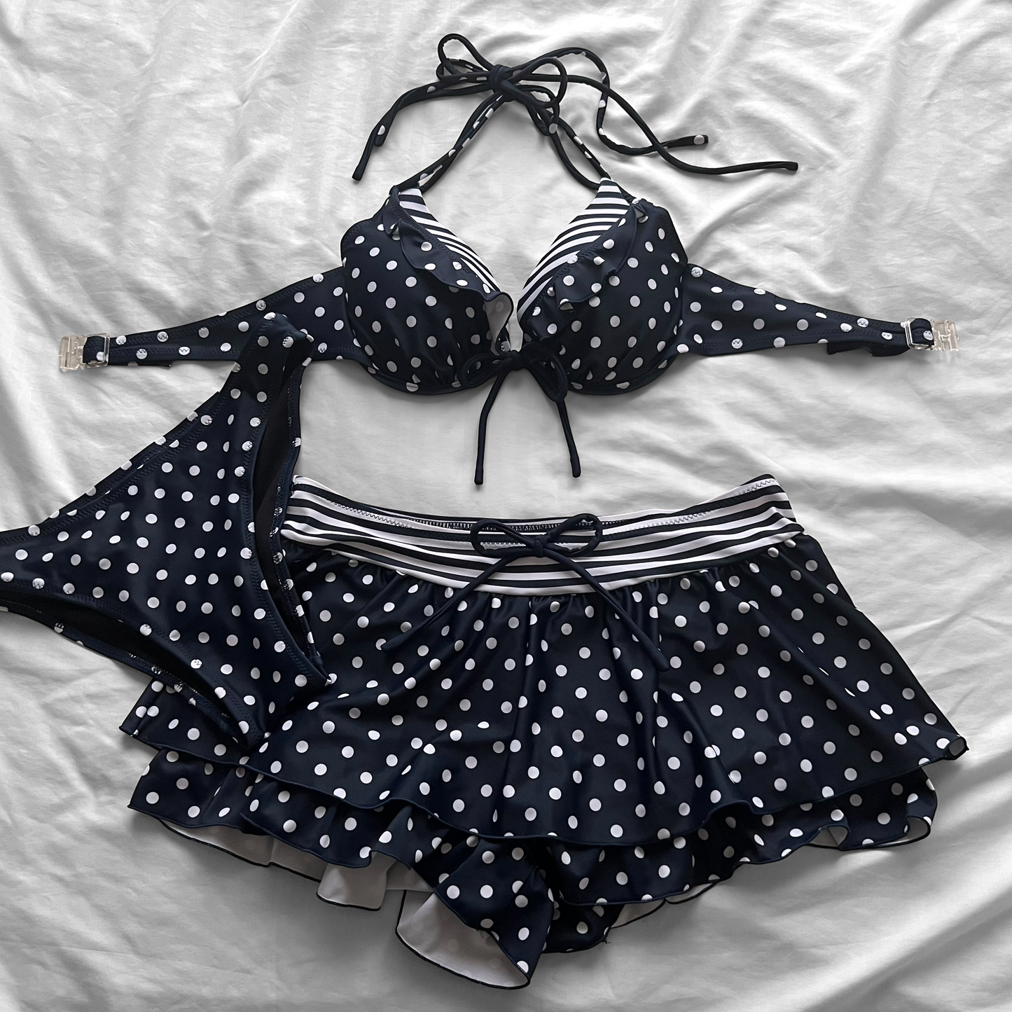 L size•Navy dots & stripes bikini Set