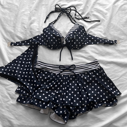 L size•Navy dots & stripes bikini Set