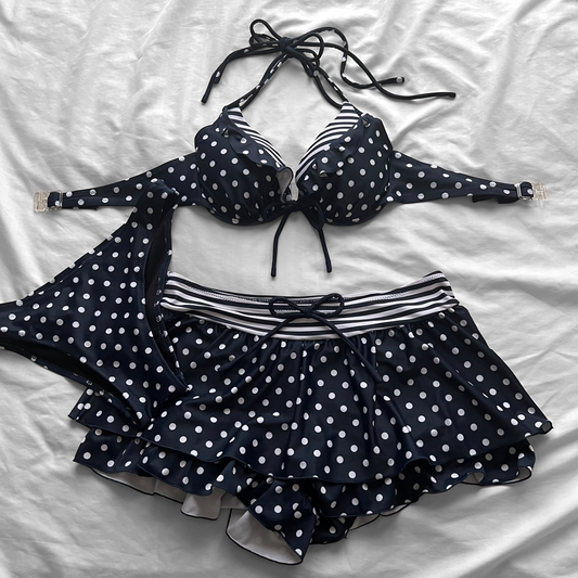 L size•Navy dots & stripes bikini Set