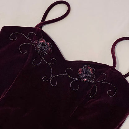 Burgundy velvet slit dress