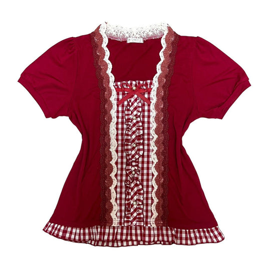 Japanese Burgundy Ribbon Lace Top